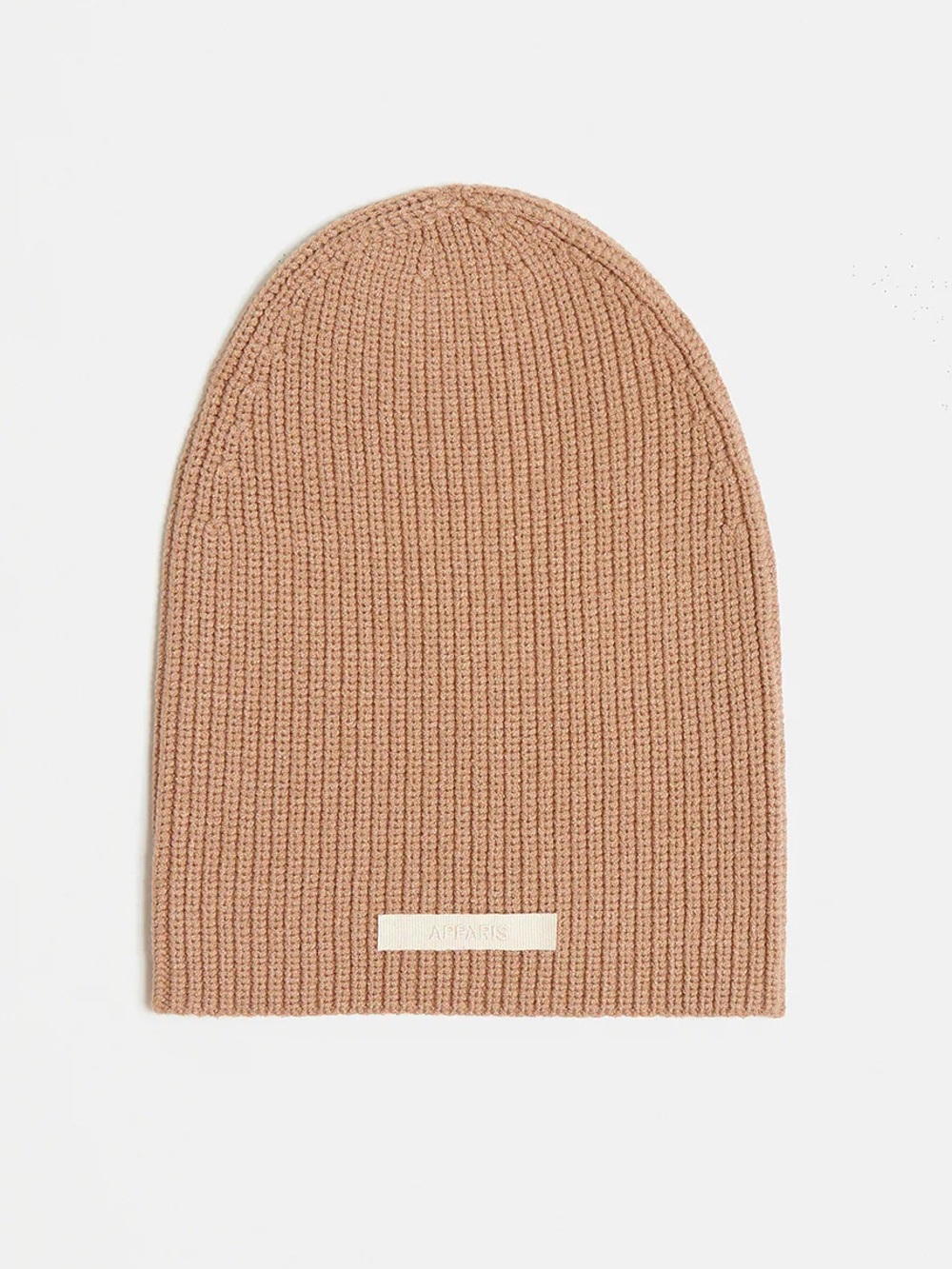 ✨New✨ Apparis Cara Logo Patch Ribbed Beanie, Beige, Cat Ear